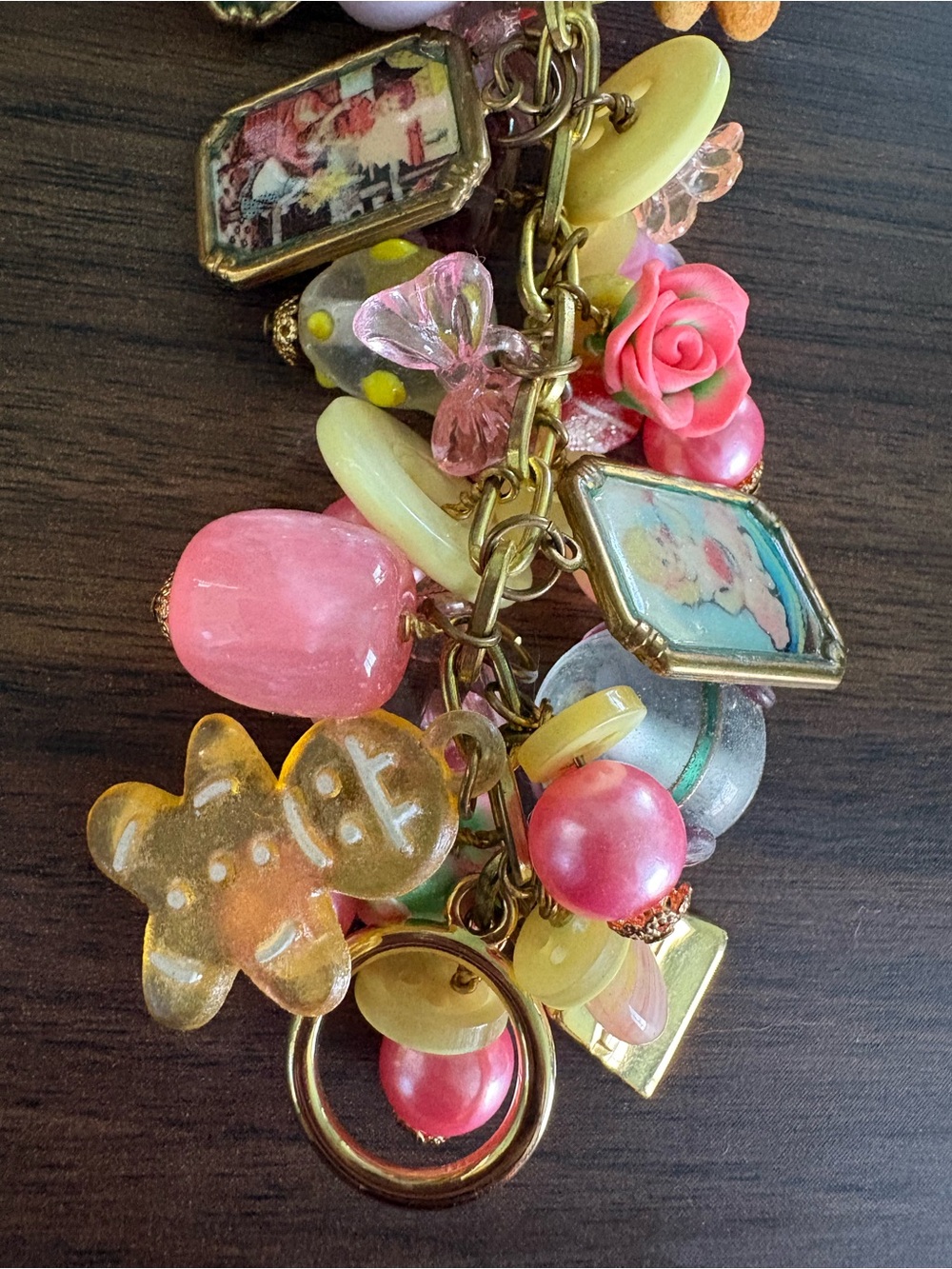 Vintage style Pink & Yellow Christmas charm Bracelet - Picture 6 of 10